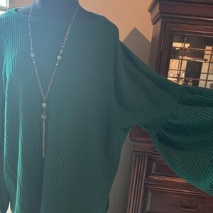 Emerald / Forest Green Ribbed Top with Balloon Sleeves - So Pretty & Soft! XL